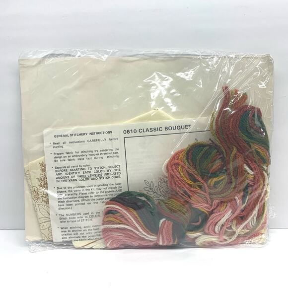 VTG NOS 1984 Creative Circle CLASSIC BOUQUET 0610 Sealed Crewel Kit Persian Wool - Picture 2 of 6